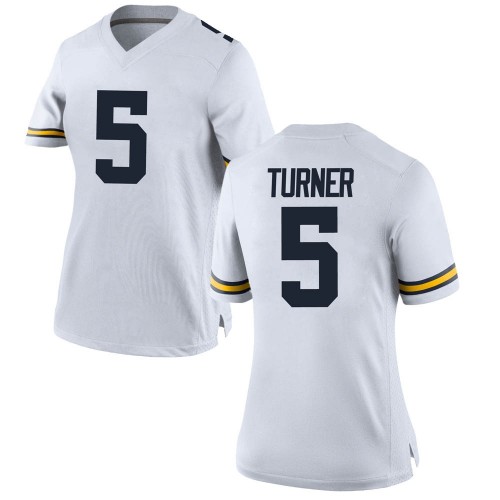 DJ Turner Michigan Wolverines Women's NCAA #5 White Game Brand Jordan College Stitched Football Jersey ZDB0554SU